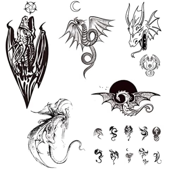 Other - Semi Permanent Long Lasting Temporary Fake Tattoos Large Dragon Snake 15 Sheets